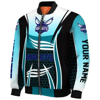 customized charlotte hornets mesh effect teal black bomber jacket best selling
