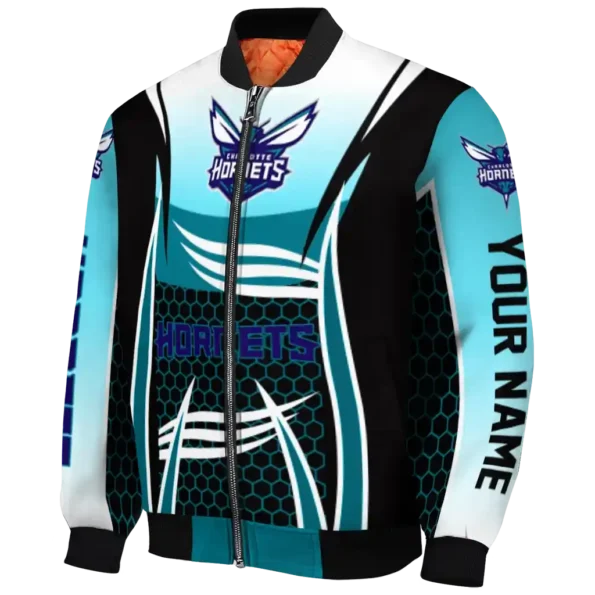 customized charlotte hornets mesh effect teal black bomber jacket best selling