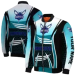 customized charlotte hornets mesh effect teal black bomber jacket best selling