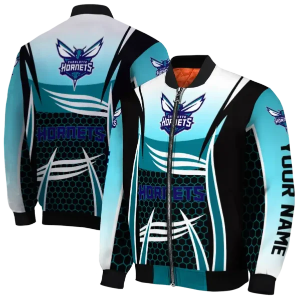 customized charlotte hornets mesh effect teal black bomber jacket fashion forward
