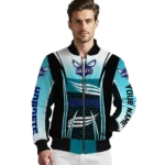 customized charlotte hornets mesh effect teal black bomber jacket best selling