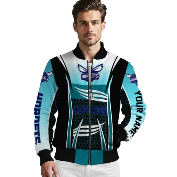 customized charlotte hornets mesh effect teal black bomber jacket high quality