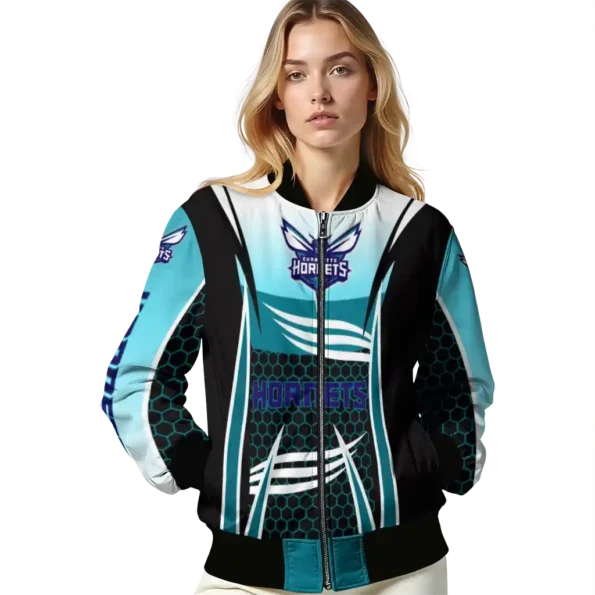 customized charlotte hornets mesh effect teal black bomber jacket latest model
