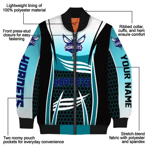 customized charlotte hornets mesh effect teal black bomber jacket new arrival