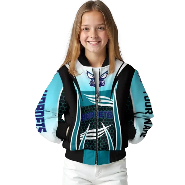 customized charlotte hornets mesh effect teal black bomber jacket top rated