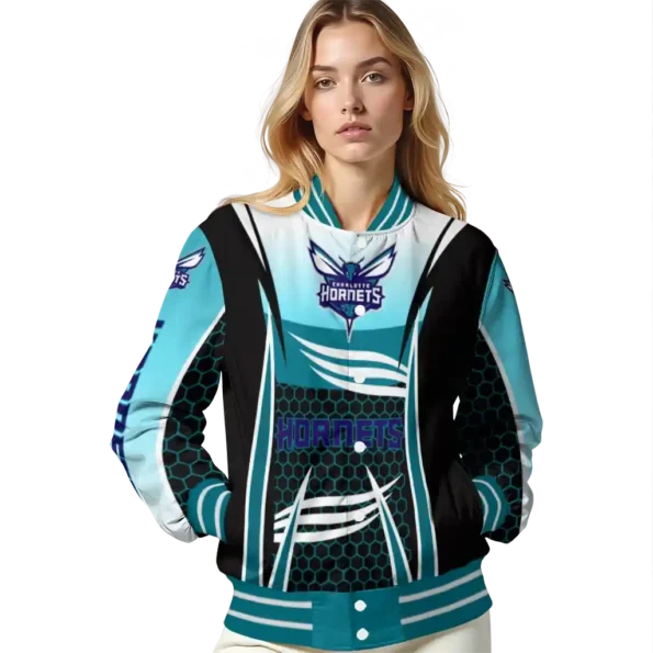 customized charlotte hornets mesh effect teal black varsity jacket latest model.webp