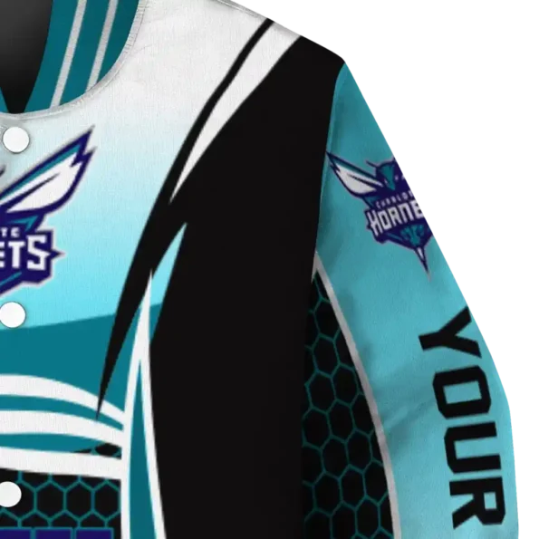 customized charlotte hornets mesh effect teal black varsity jacket premium grade.webp