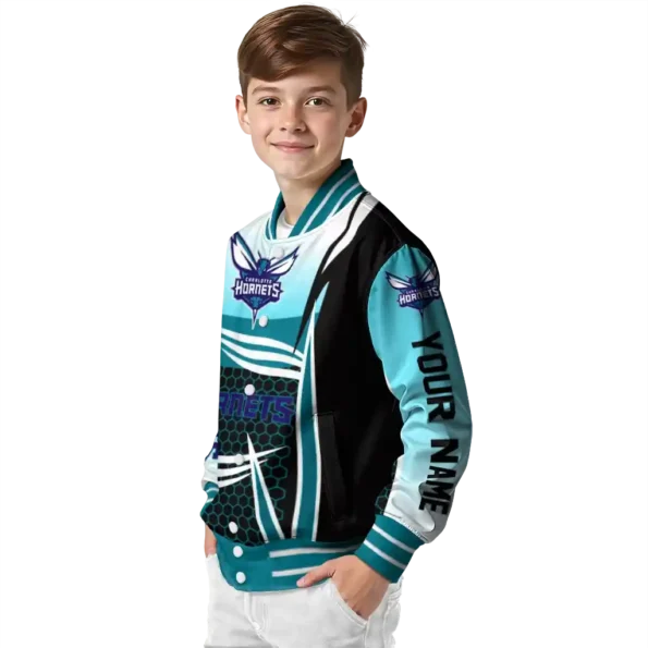customized charlotte hornets mesh effect teal black varsity jacket trendy.webp