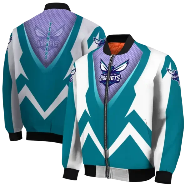 customized charlotte hornets v stripes teal white bomber jacket fashion forward