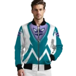 customized charlotte hornets v stripes teal white bomber jacket best selling