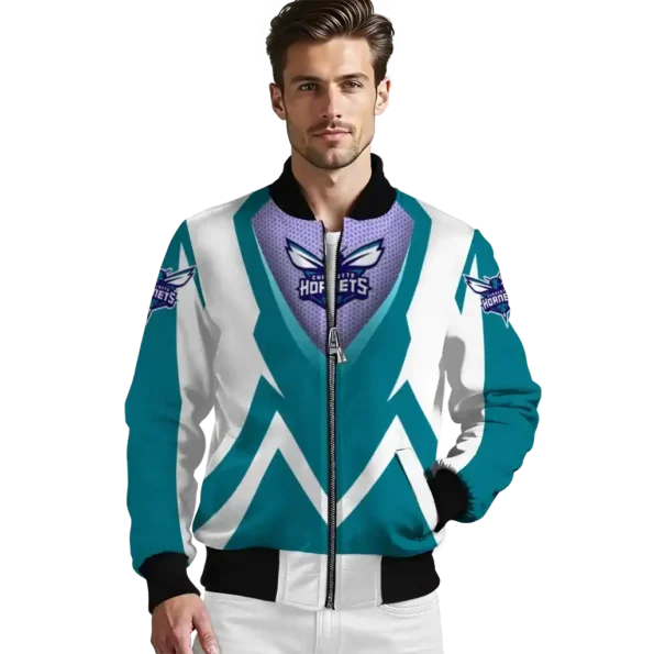 customized charlotte hornets v stripes teal white bomber jacket high quality
