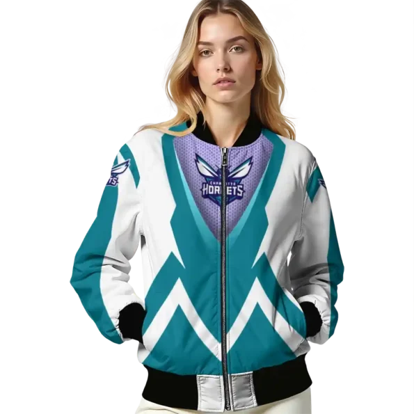 customized charlotte hornets v stripes teal white bomber jacket latest model