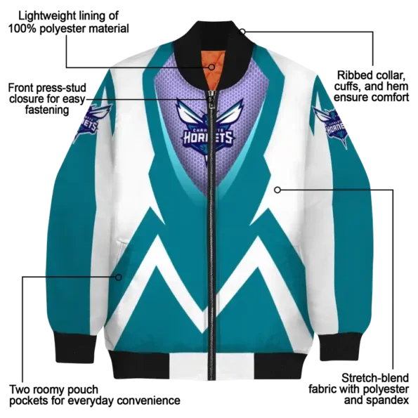 customized charlotte hornets v stripes teal white bomber jacket new arrival