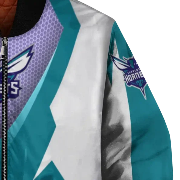 customized charlotte hornets v stripes teal white bomber jacket premium grade