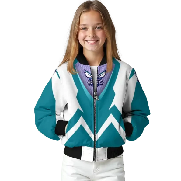 customized charlotte hornets v stripes teal white bomber jacket top rated