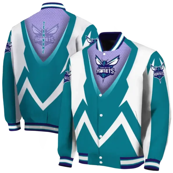 customized charlotte hornets v stripes teal white varsity jacket fashion forward.webp