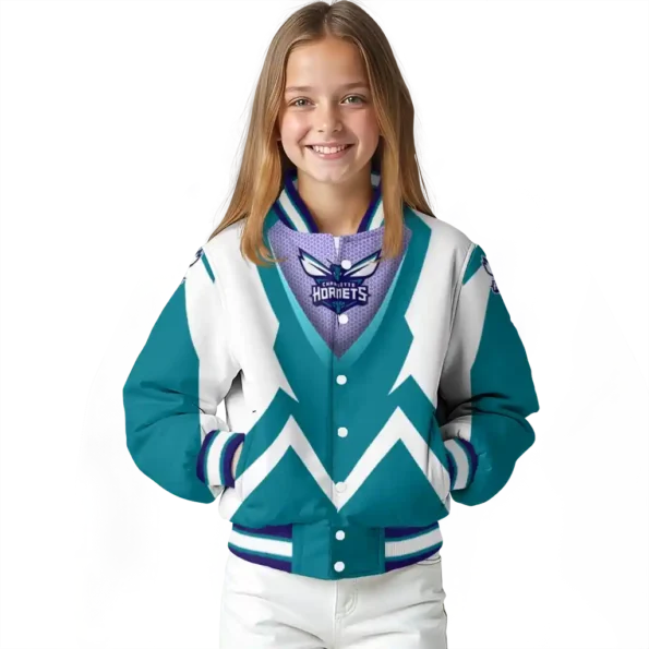 customized charlotte hornets v stripes teal white varsity jacket top rated.webp