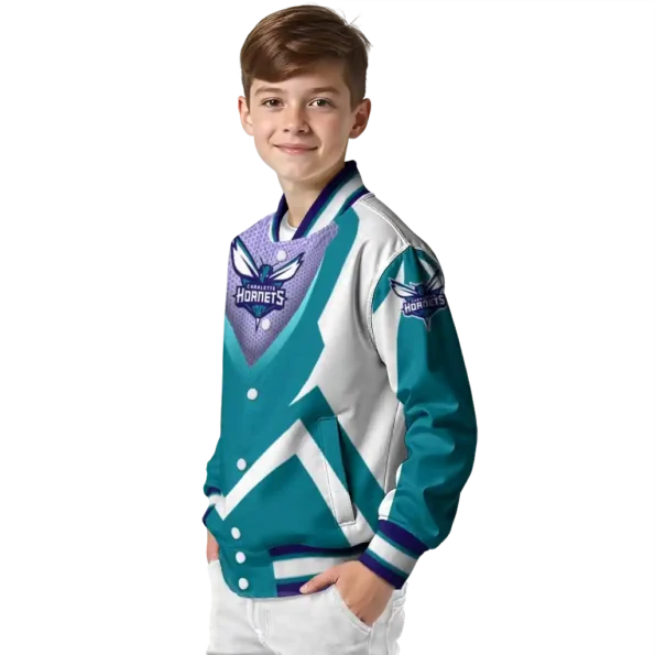 customized charlotte hornets v stripes teal white varsity jacket trendy.webp