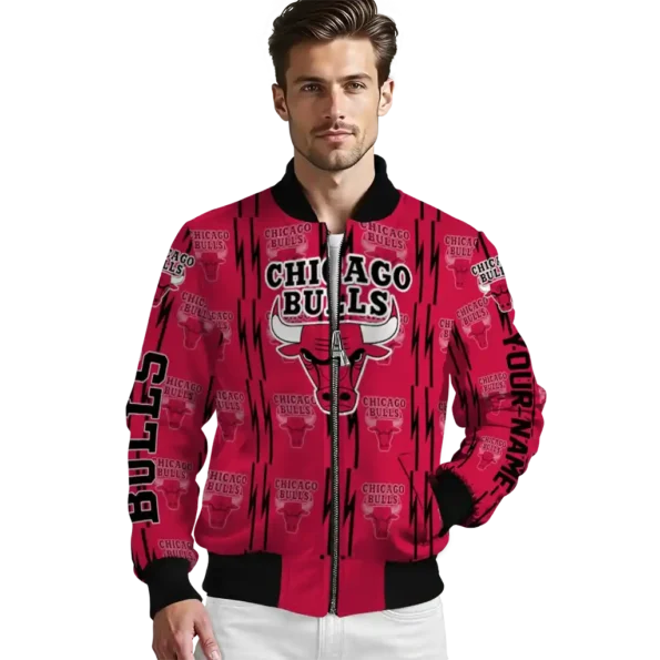 customized chicago bulls bolt stripe red bomber jacket high quality