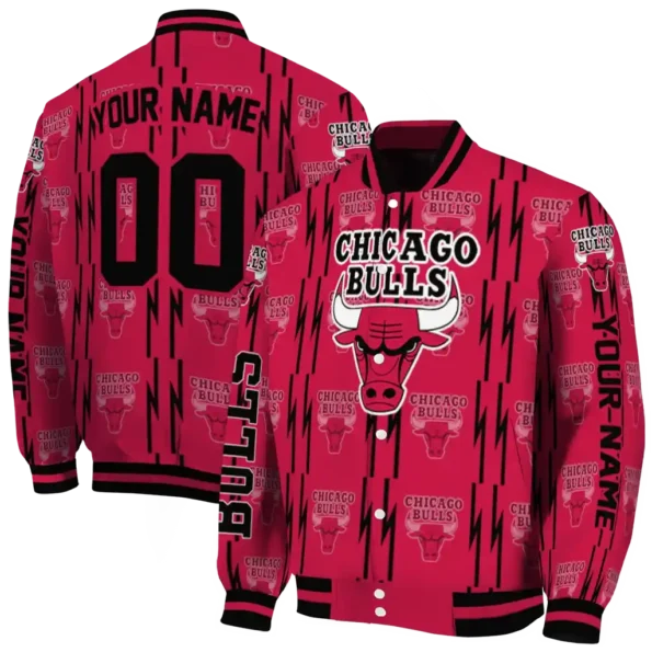 customized chicago bulls bolt stripe red varsity jacket fashion forward.webp