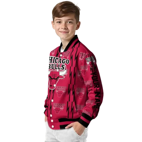 customized chicago bulls bolt stripe red varsity jacket trendy.webp