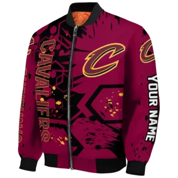 customized cleveland cavaliers hexagon cluster wine black bomber jacket best selling