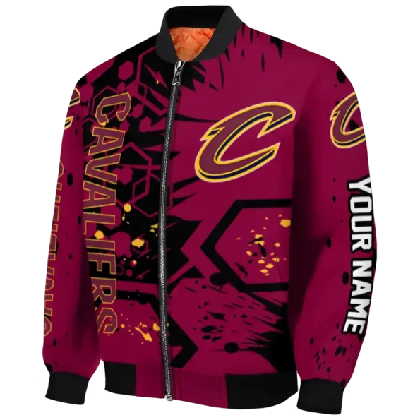 customized cleveland cavaliers hexagon cluster wine black bomber jacket best selling