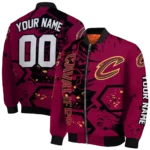 customized cleveland cavaliers hexagon cluster wine black bomber jacket best selling