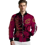 customized cleveland cavaliers hexagon cluster wine black bomber jacket best selling