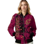 customized cleveland cavaliers hexagon cluster wine black bomber jacket best selling