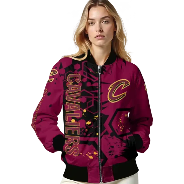 customized cleveland cavaliers hexagon cluster wine black bomber jacket latest model