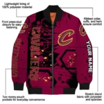 customized cleveland cavaliers hexagon cluster wine black bomber jacket best selling