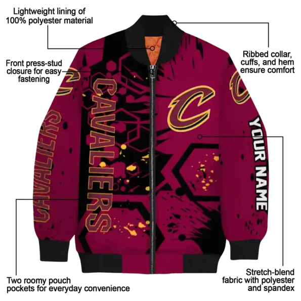 customized cleveland cavaliers hexagon cluster wine black bomber jacket new arrival