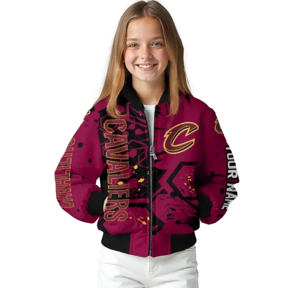 customized cleveland cavaliers hexagon cluster wine black bomber jacket top rated