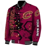 customized cleveland cavaliers hexagon cluster wine black varsity jacket best selling.webp