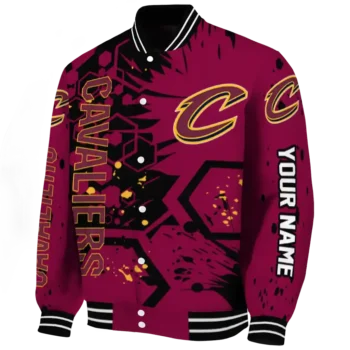 customized cleveland cavaliers hexagon cluster wine black varsity jacket best selling.webp