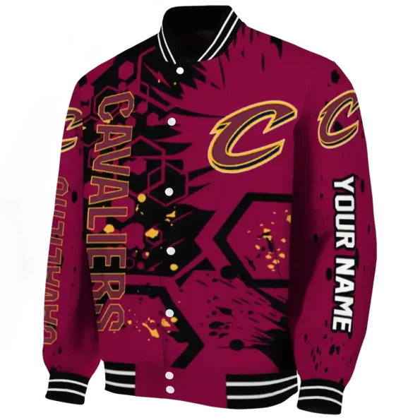 customized cleveland cavaliers hexagon cluster wine black varsity jacket best selling.webp