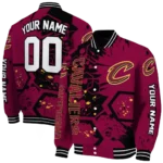 customized cleveland cavaliers hexagon cluster wine black varsity jacket best selling.webp