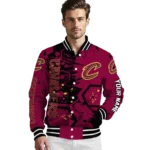 customized cleveland cavaliers hexagon cluster wine black varsity jacket best selling.webp