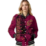 customized cleveland cavaliers hexagon cluster wine black varsity jacket best selling.webp