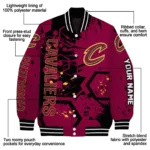 customized cleveland cavaliers hexagon cluster wine black varsity jacket best selling.webp