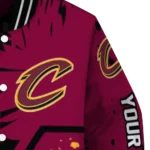 customized cleveland cavaliers hexagon cluster wine black varsity jacket best selling.webp