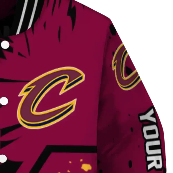 customized cleveland cavaliers hexagon cluster wine black varsity jacket premium grade.webp