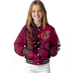 customized cleveland cavaliers hexagon cluster wine black varsity jacket best selling.webp