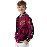 customized cleveland cavaliers hexagon cluster wine black varsity jacket best selling.webp