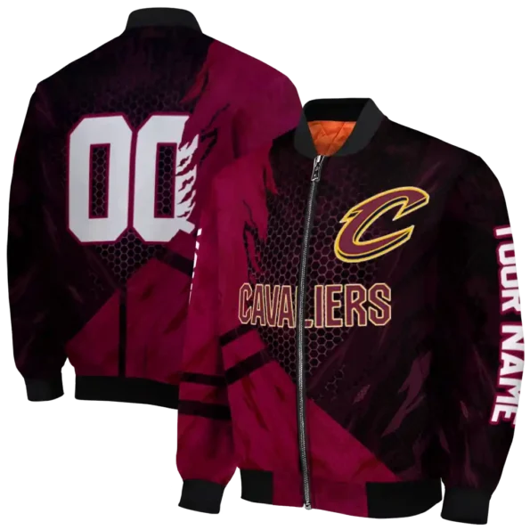 customized cleveland cavaliers hexagon mesh wine black bomber jacket fashion forward