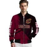customized cleveland cavaliers hexagon mesh wine black bomber jacket best selling