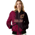 customized cleveland cavaliers hexagon mesh wine black bomber jacket best selling