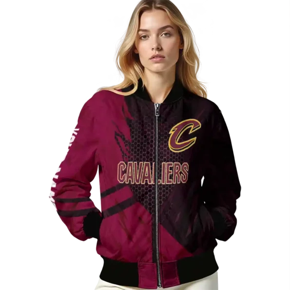 customized cleveland cavaliers hexagon mesh wine black bomber jacket latest model