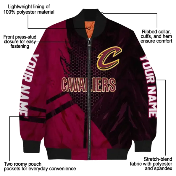 customized cleveland cavaliers hexagon mesh wine black bomber jacket new arrival